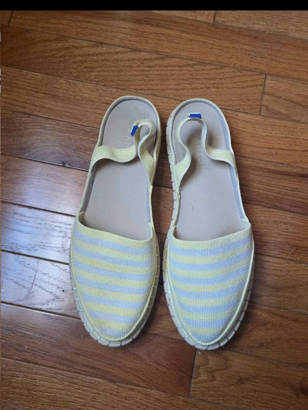 Rothy's Yellow and White Striped Espadrille Sandals - Picture 2 of 5